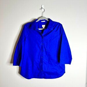 Chico's No-Iron Royal Blue Button Down Shirt Career Preppy Professional Sz M